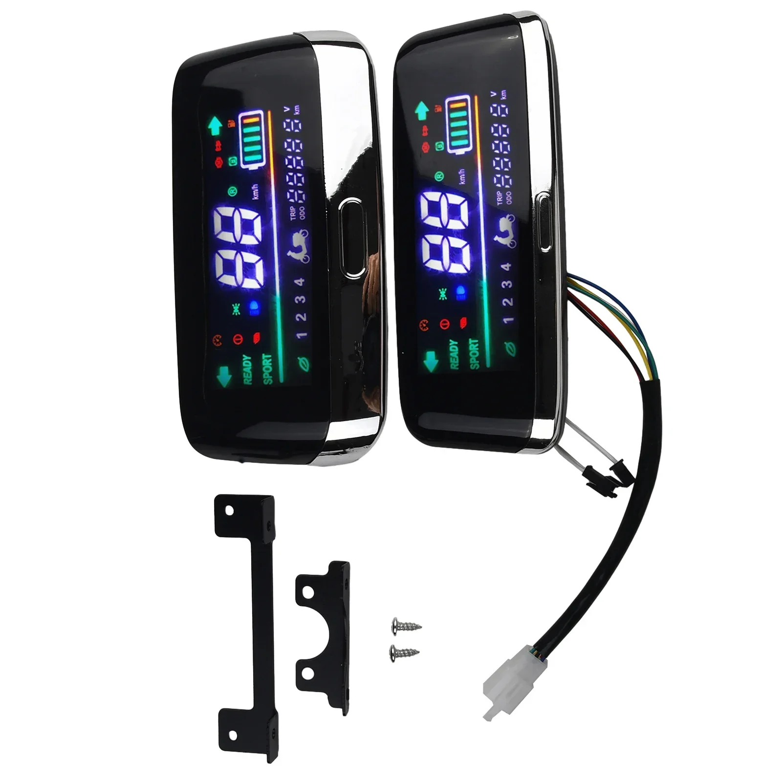 전기 자전거 디스플레이 6핀 전기 스쿠터 와이드 LCD 디스플레이 오토바이 속도계 화면 48V-72V 미터 전기 자전거 교체 부품