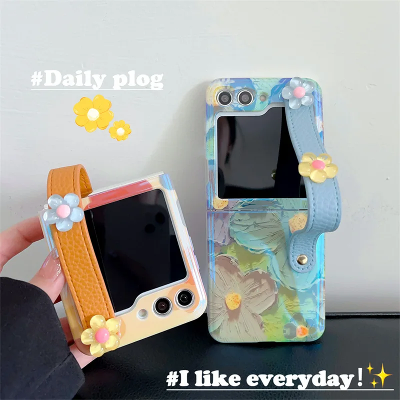 

Samsung Blu ray Oil Painting Flower Galaxy zflip 5 Folding Phone Case Suitable for Samsung zflip 3/4