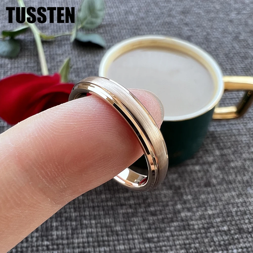 TUSSTEN 남녀공용 클래식 텅스텐 웨딩 밴드, 베스트셀러 반지, 스텝 베벨 컴포트 핏, 4mm, 직송