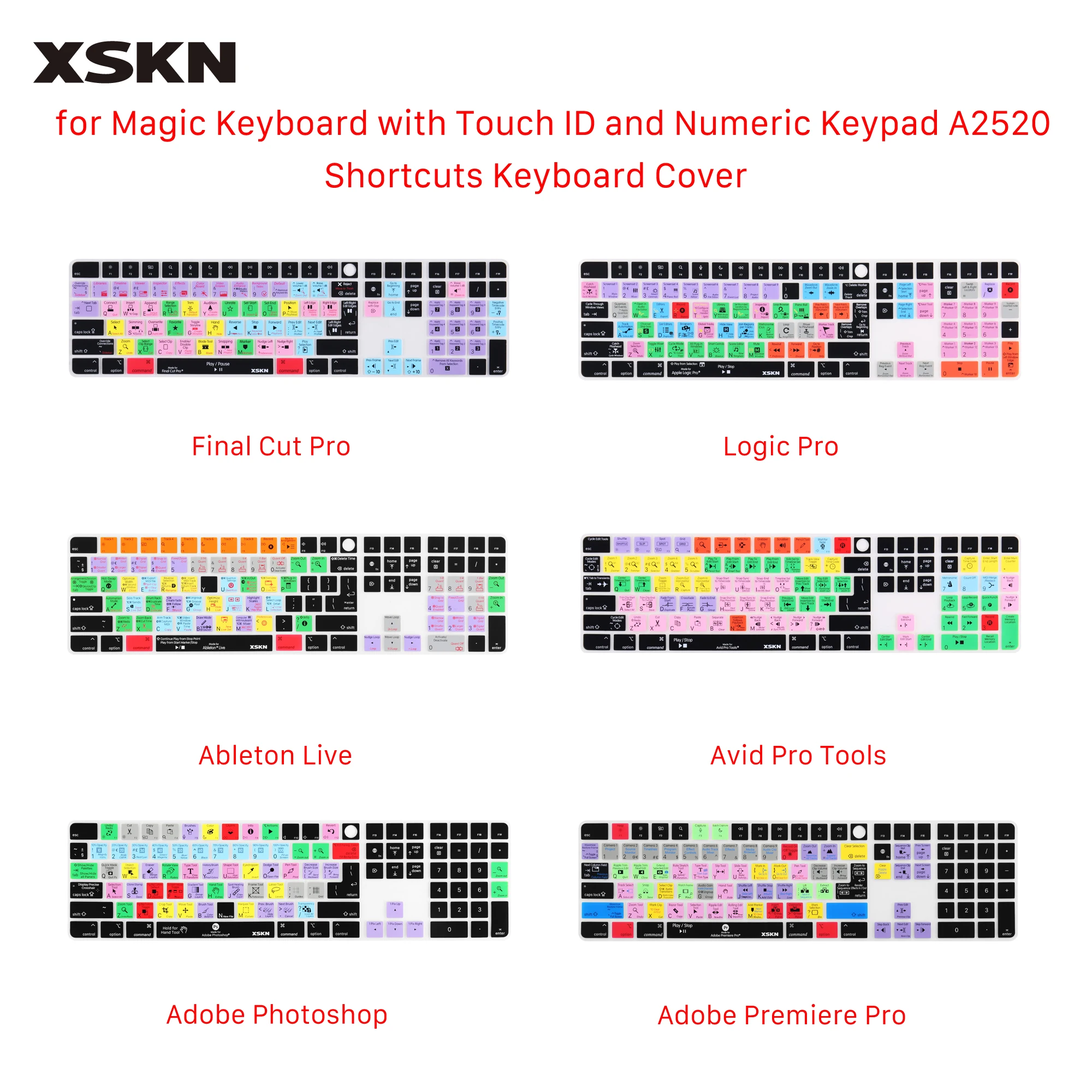 Xskn Final Cut Logic Pro Ableton Premiere ps Pro Ferramentas Tampa do Teclado para Teclado Mágico com id de Toque e Teclado Numérico A2520