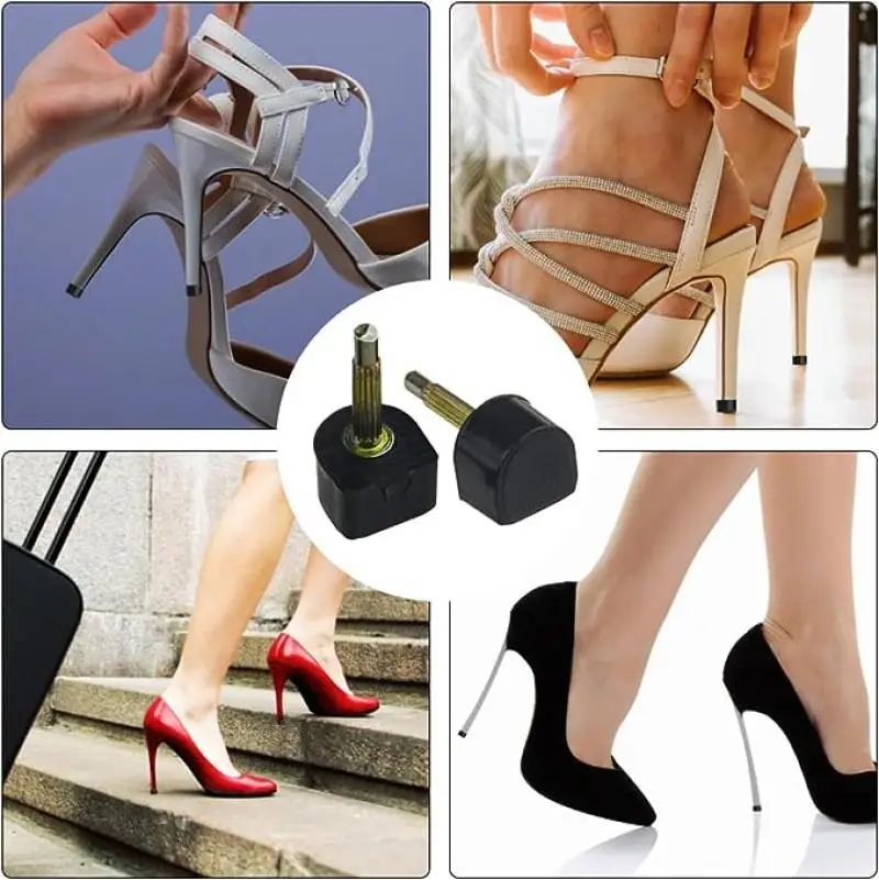 10pcs Black Women Shoes High Heel Repair Tips Pins Heel Stoppers Protect Dowel Lifts Replacement For High Heel Tips Taps 3