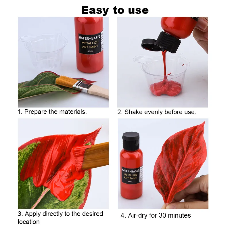 12색 수성 메탈릭 페인트 55ml 녹방지 변색방지 안료 DIY 공예 금속 표면용