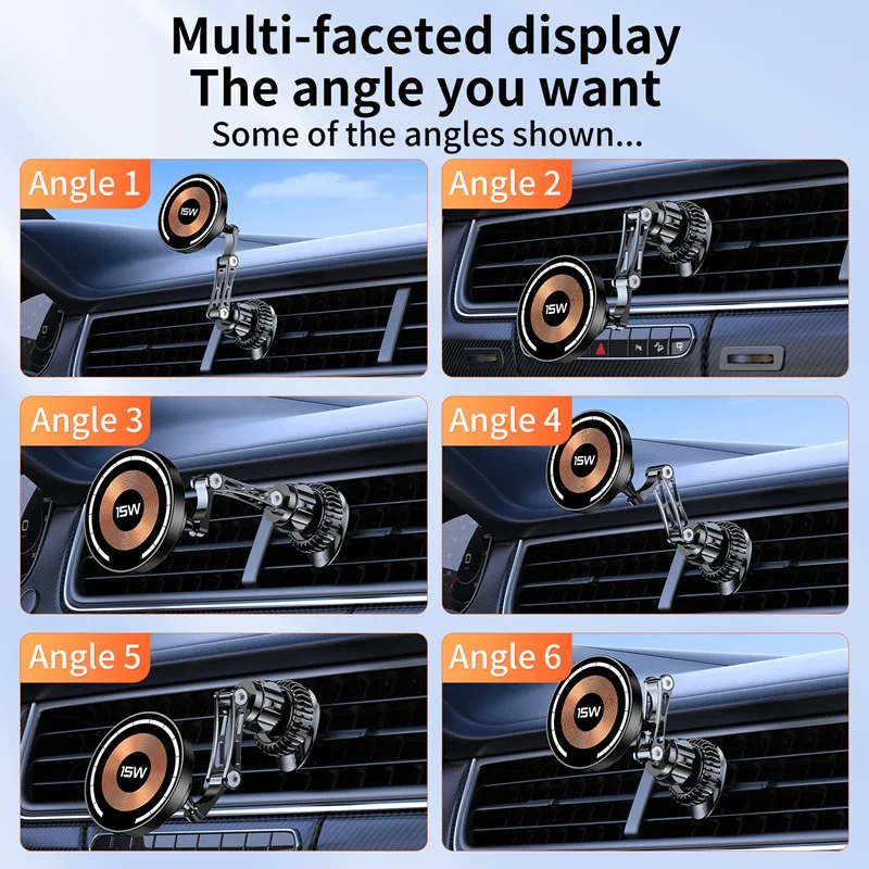 Magnetic Car Air Vent Wireless Charger 15W 360 Rotation Aluminum Foldable Phone Stand For Iphone 15 14 13 12 11 Pro Max Samsung