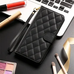 Checkered Leather Flip Wallet Phone Case for Realme C21Y (Black)