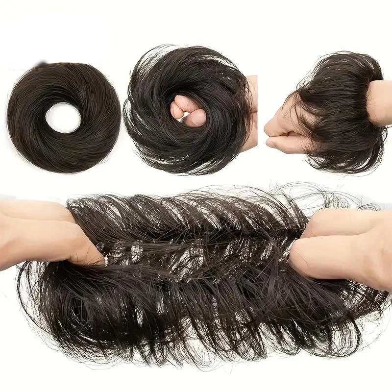 Basic-Haarteil für Damen, synthetischer, glatter Haarknoten mit elastischem Gummiband für Haarverlängerung, Haar-Accessoires – Detail 6