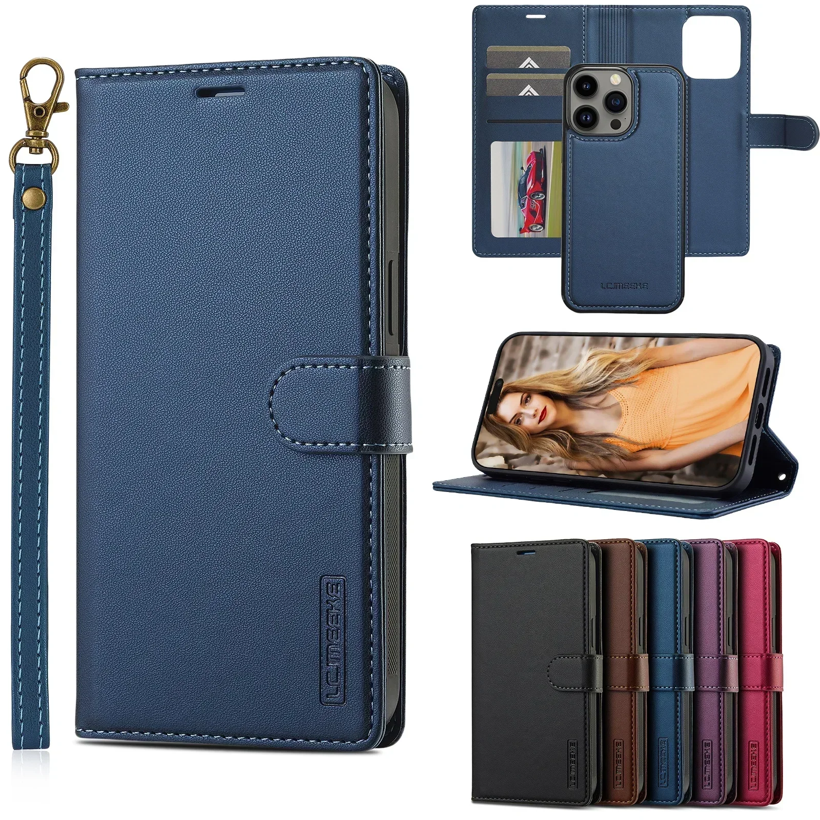 Deluxe 2-in-1 Removable Flip Leather Wallet Case with Magnetic Closure and Card Slot
