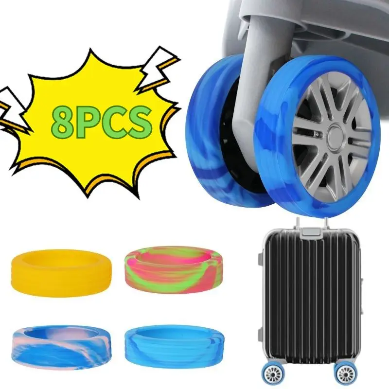 8PC Silicone Suitcase Wheel Protection Case With Silent Sound Travel Luggage Caster Shoes Trolley Wheels Guard Cover Accessories