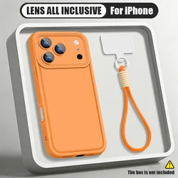 Shockproof TPU Phone Case with Wrist Strap Lanyard - Soft Silicone Cover - iPhone 17 Pro (Orange)