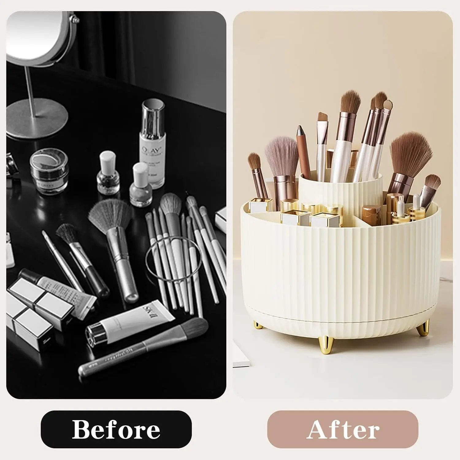 Makeup Brush Organizer 360° Rotating Cosmetic Organizer 5 Slot Makeup Brushes Cup Bathroom Vanity Desktop Storage Holder 5