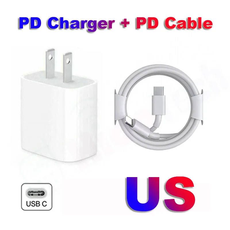 PD Charger Fast Charging Charger Cable Kit for Iphone 13 12 11 pro max ipad Airpods Apple Watch EU US Plug Type C Adapter 65 watt car charger