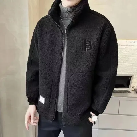 Mens Lambswool Jacket Korean Version Men's Fall and Winter Jacket