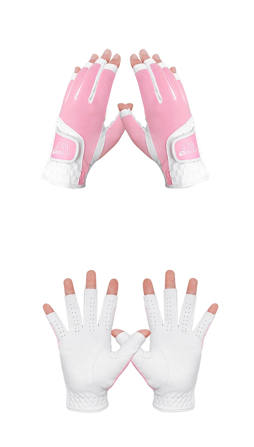 GVOVLVF1 Pair Golf Gloves for Women Half 1/3 Finger Soft Leather Breathable Extra Grip Accessories Fit Ladies Girls Sport