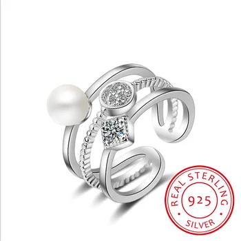 Anelli in argento sterling 925 per le donne Trendy multistrato perla mosaico Cz zirconi anelli ridimensionabili Bague Femme S-r217