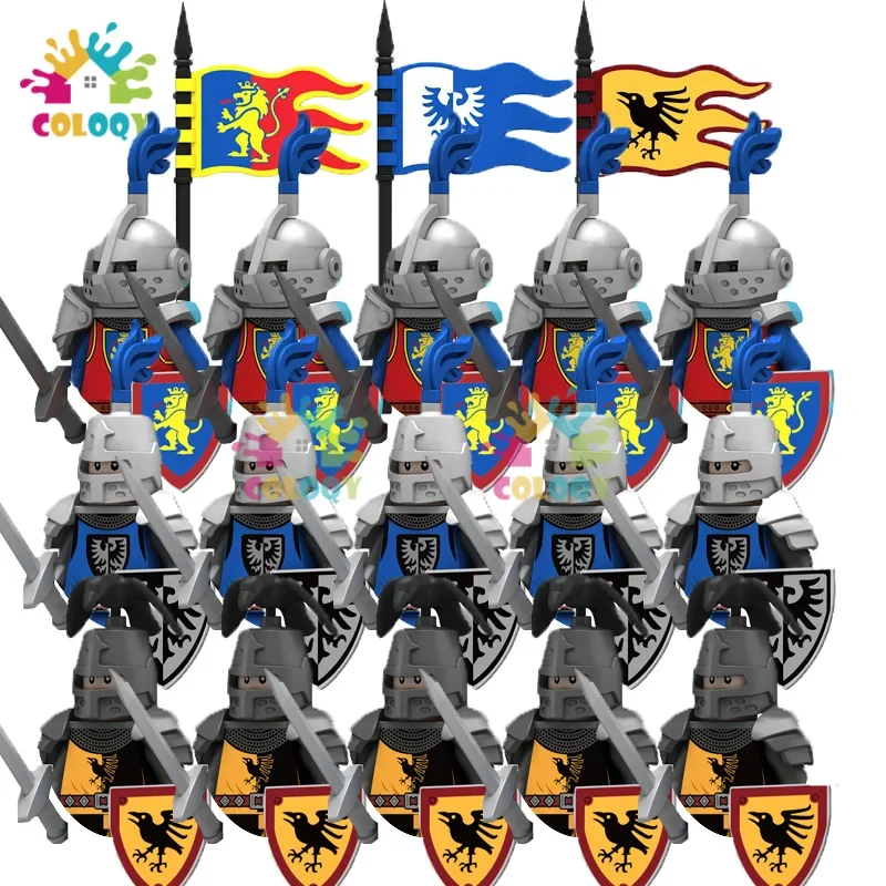 Kids Toys Medieval Knight Soldiers Building Blocks Warhorse Cavalry Figures Flag Helmet Toys For Kids Birthday Gifts