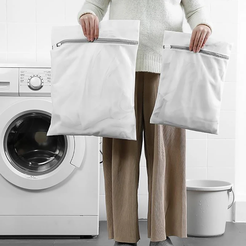 White Durable Large Washing Laundry Bag Mesh Organizer Net Dirty Bra Socks Underwear Shoe Storag Wash Machine Cover Clothes 5
