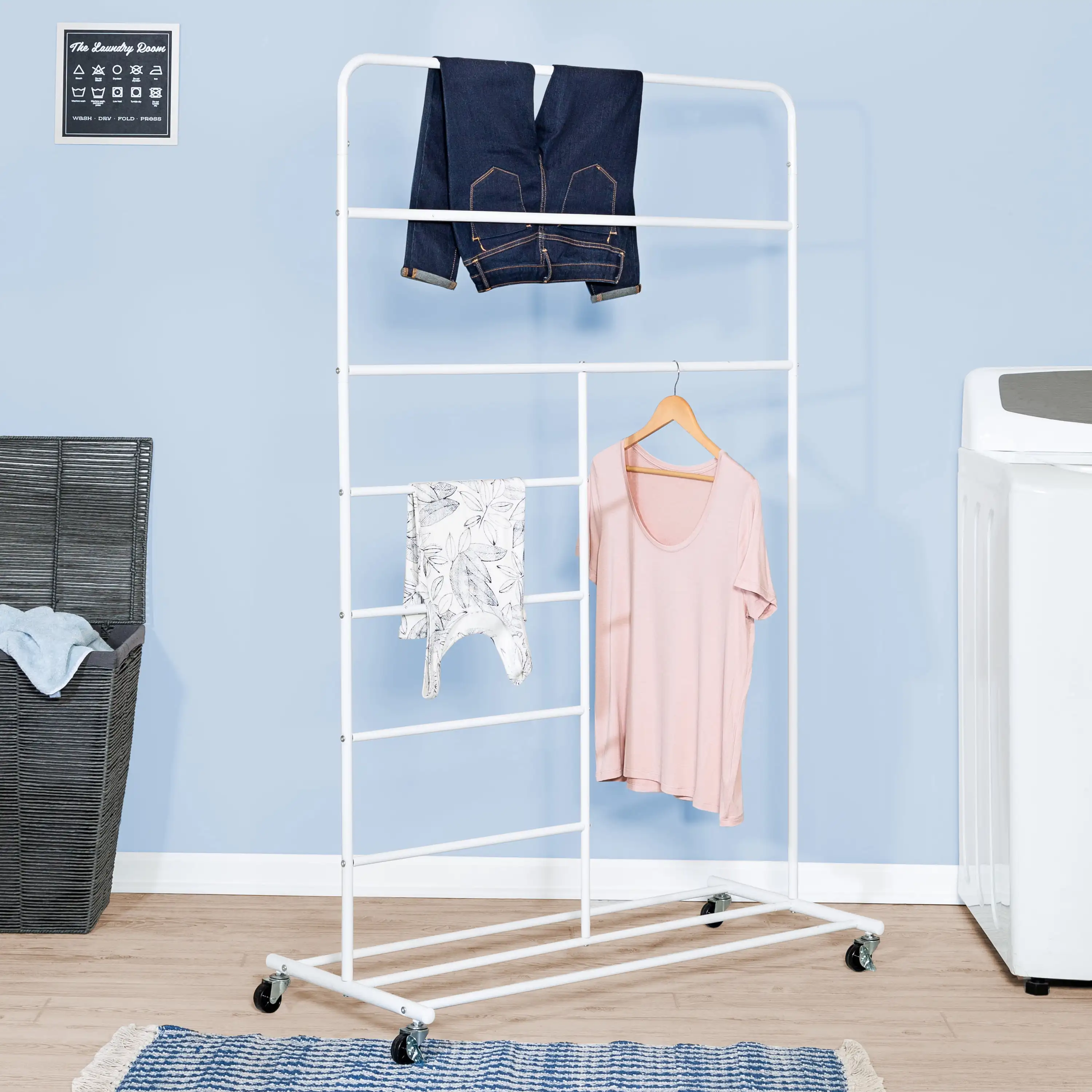 

Honey-Can-Do Rolling Steel T-Bar Clothes Drying Rack, White