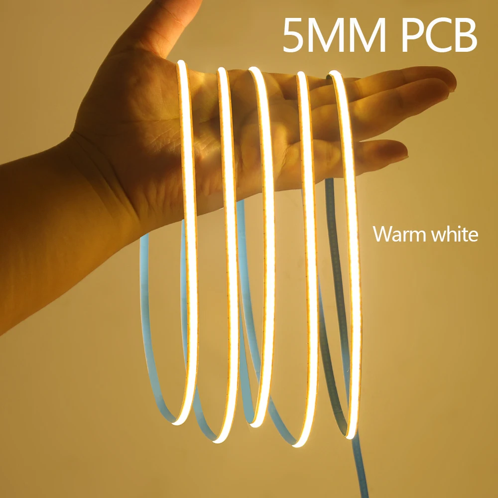 5mm 8mm PCB COB LED Streifen Licht 12V 24V Free Cut 400LEDs/M Hohe Dichte flexible Band 2PIN Draht Home Decor Warm Natürliche Weiß – Detail 16
