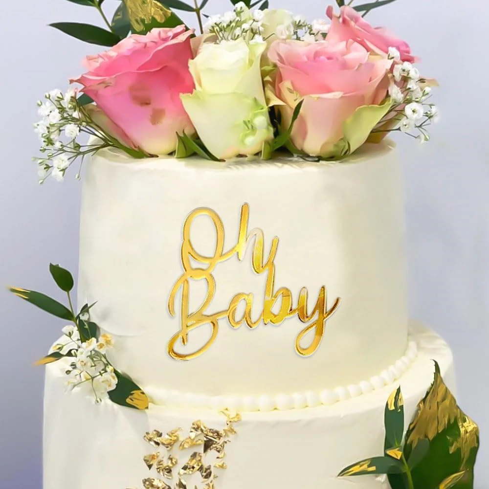 JeVenis Oh Baby Cupcake Topper Oh Baby Taarttopper Baby Shower Taartdecoratie voor Baby Shower Gender Reveal Party Decoratie, Naakt