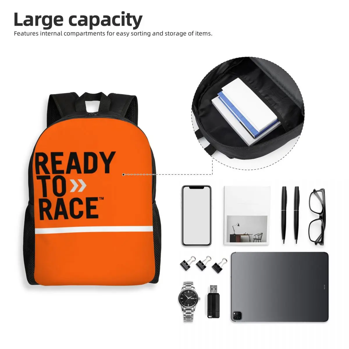 Ready To Race Logo Backpacks for Women Men Waterproof School College Motorcycle Rider Racing Sport Bag Printing Bookbags