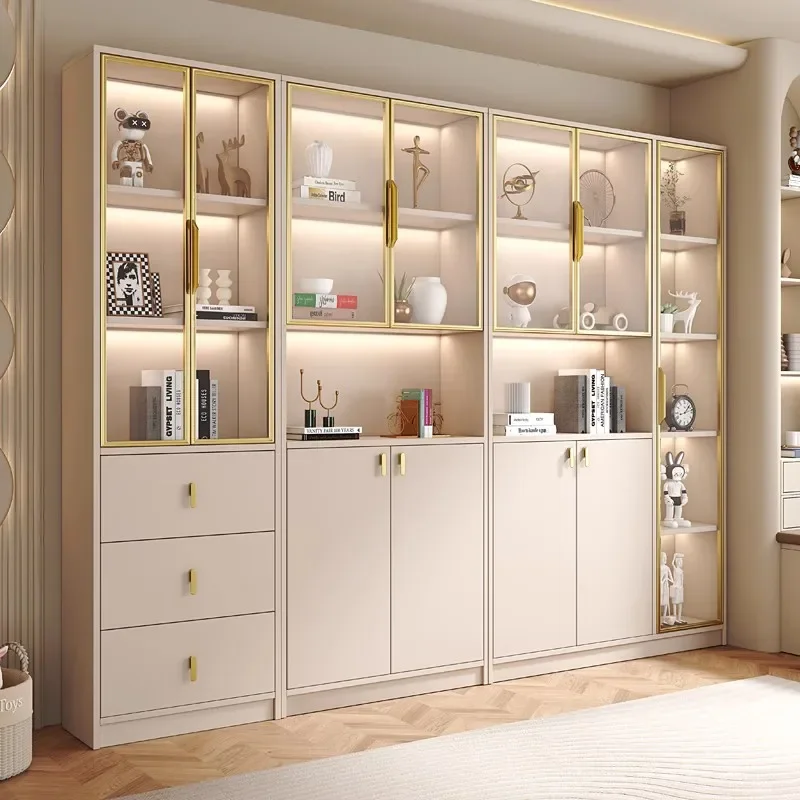 Modern simple bookcase with glass door dust-proof luxury living room display cabinet home locker bookshelf cream wind