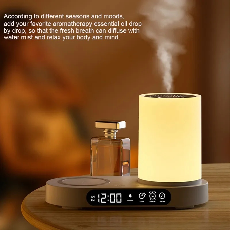 Desktop Audio Wireless Charging Intelligent Aromatherapy Humidifier Bedroom Night Light Alarm Clock Bluetooth Speaker All-in-one