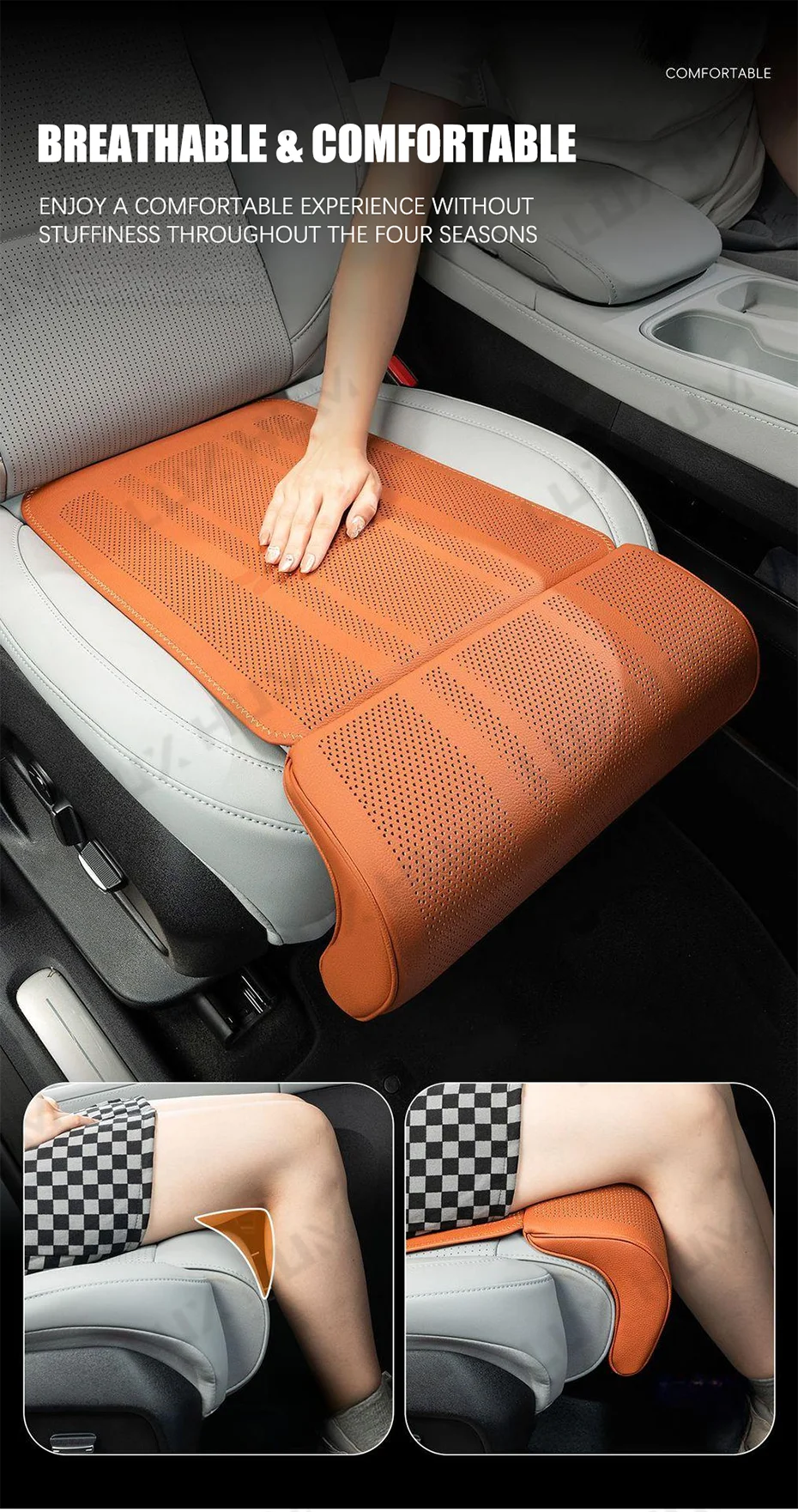 Autositzbezug mit Beinverlängerung, Stützkissen, Beinstütze, atmungsaktives Autositzkissen mit LED-Rest, universell für Limousine, SUV, LKW – Detail 3