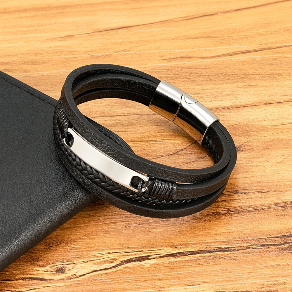 XQNI Multi-layer Braided leather bracelet Men Cool Trend Stainless Steel Casual Buckle Bracelet Jewelry Accessories Gift