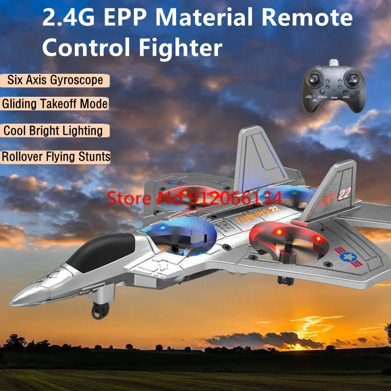 Outdoor One Click Takeoff Land Remote Control Stunt Fighter 360° Roll Six Axis Gyroscope EPP LED Light RC Plane AirPlane Model