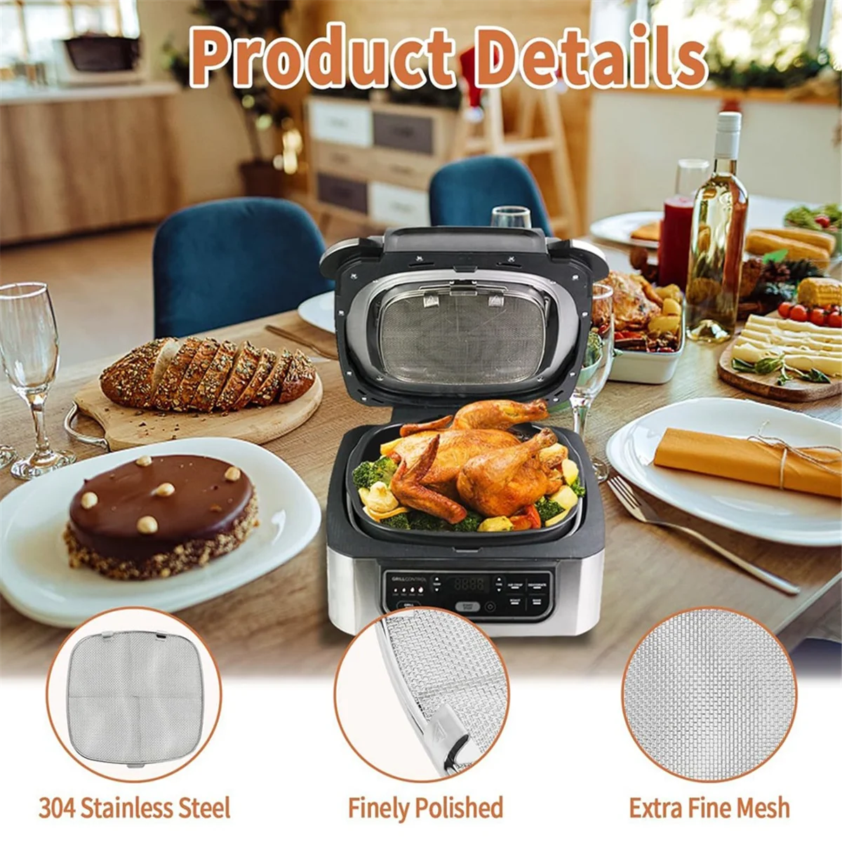 Splatter Shield+Oven Rack for Ninja Foodi AG301 Air Fryer Accessories 5-In-1 Grill Air Fryer AG300,AG300C,AG301C,AG302 HOT