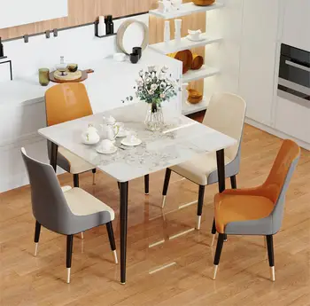 Tavolo da pranzo in marmo per ristorante Tavolo da portata con gambe in metallo Mobili da cucina per isola per 4-6 posti Scrivania per negozio di caffè (SENZA GASIA) 1