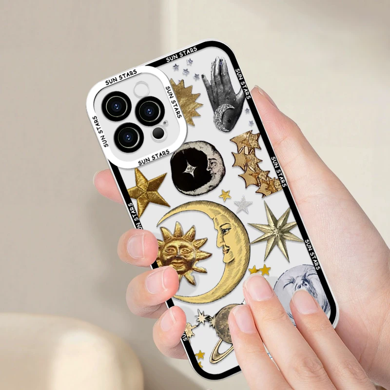 Retro Style Sun Moon Stars Clear Soft Phone Case