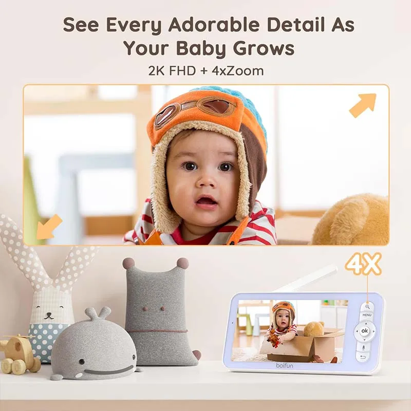 BOIFUN 2K 5" Baby Monitor Camera with Phone App 360&deg; Rotation Motion Monitoring Auto Tracking Area Detection