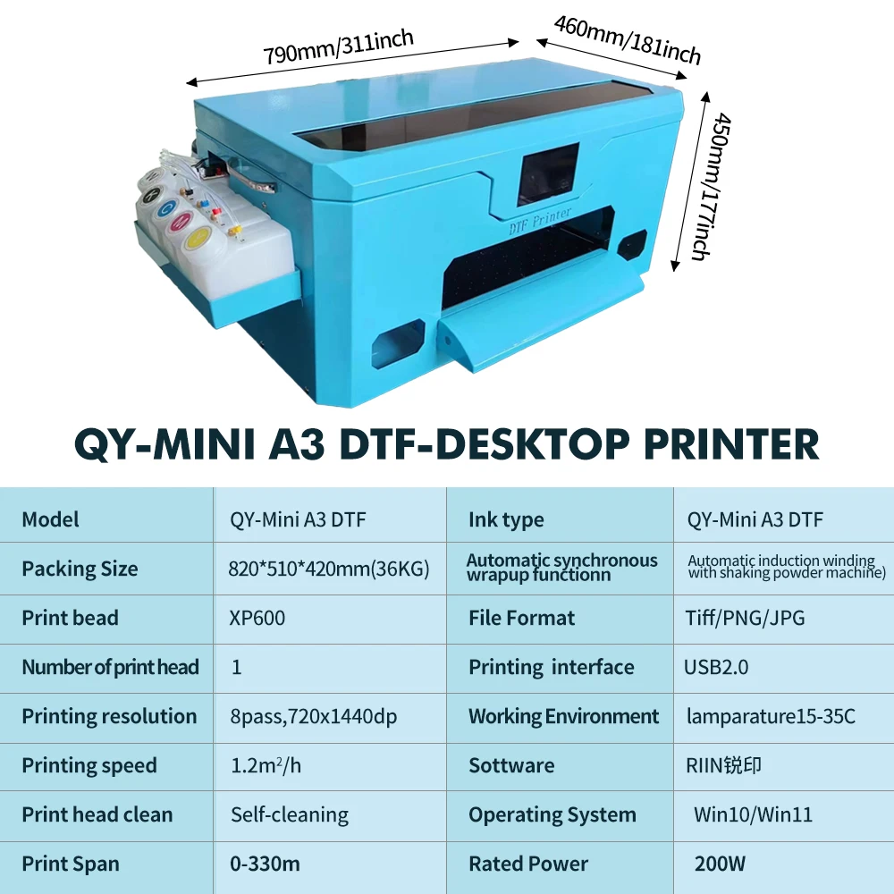 DTF Printer & Powder Shaker Combo-A3 720x1440dpi + 500mm Auto Shaker/Dryer, for Clothing/Textile (XP600 Printhead)