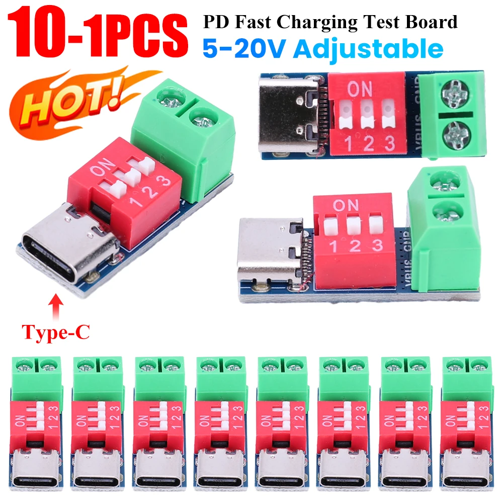 PD Fast Charging Test Board 5-20V Adjustable PD Trigger Board Module High Speed 100W Voltage Connetor Power Supply Accessories