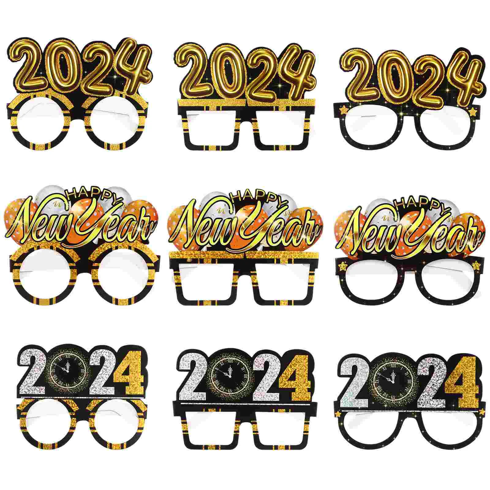 

ABOOFAN 9pcs New Year Glasses 2024 New Year Supplies Party Favors New Year Photo Booth Glasses Props
