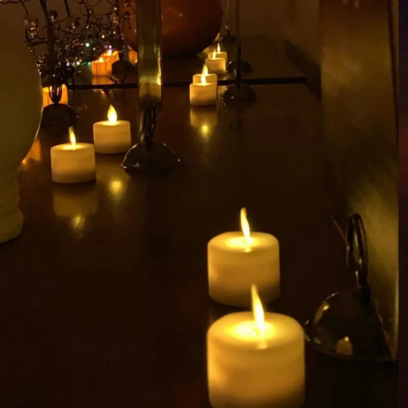 12pcs Electronic Flameless Tea Light LED Votive Candle 3.7cm(Dia)*4.8cm(H) Ivory Swinging Dancing Moving Wick Home Wedding Party