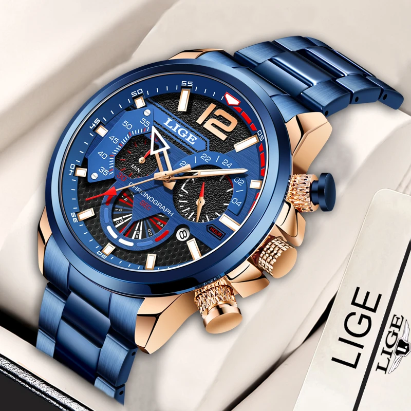 

LIGE Luxury Men Watch Fashion Business Quartz Man Wristwatch Waterproof Casual Watch for Men Chronograph Clock Relogio Masculino