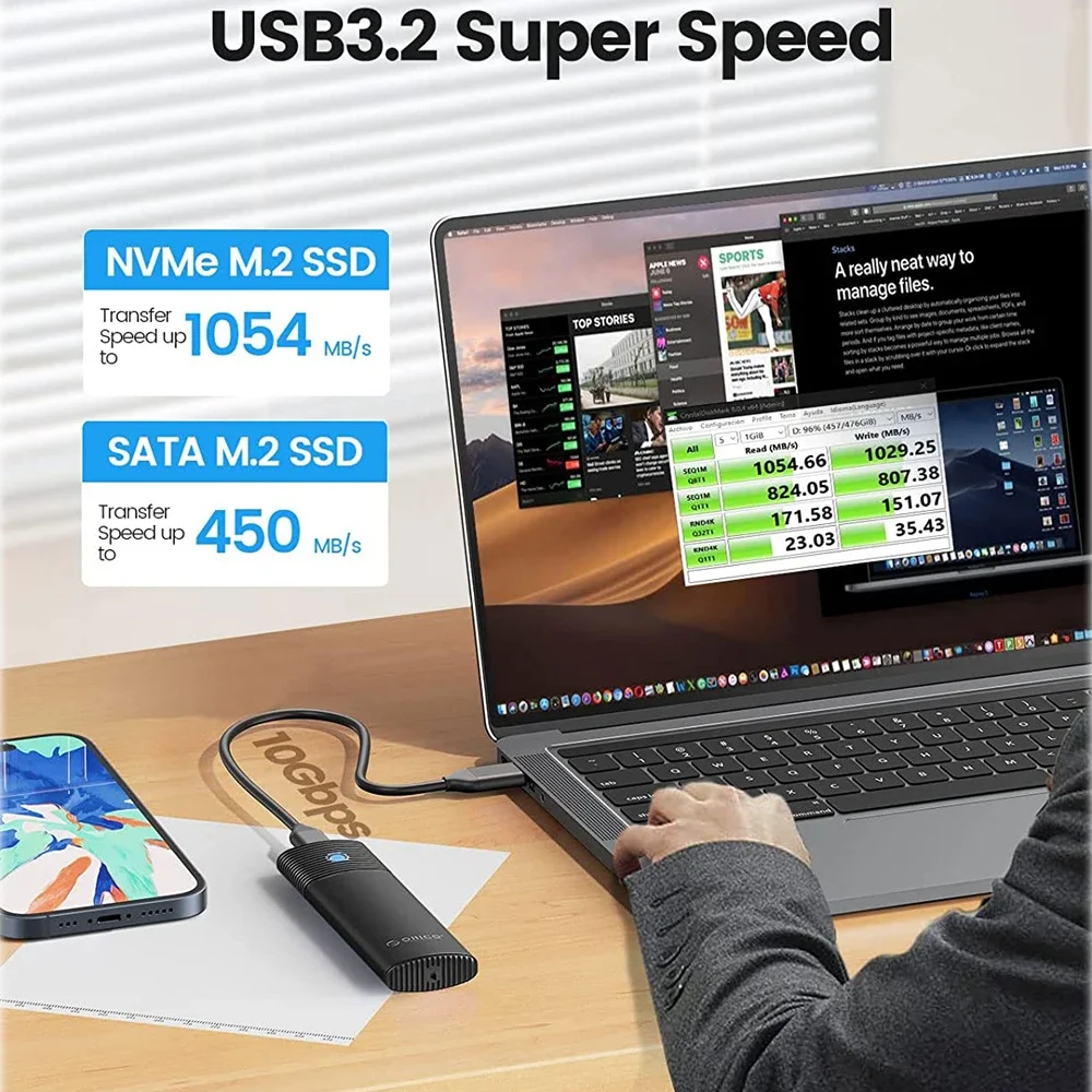 Orico-gabinete Portátil M.2 Ngff Nvme Gabinete Ssd m2 10gbps Case Ssd Pcie Usb c Ferramenta 3.2 Gen2 Adaptador Externo Gratuito - Imagem 5