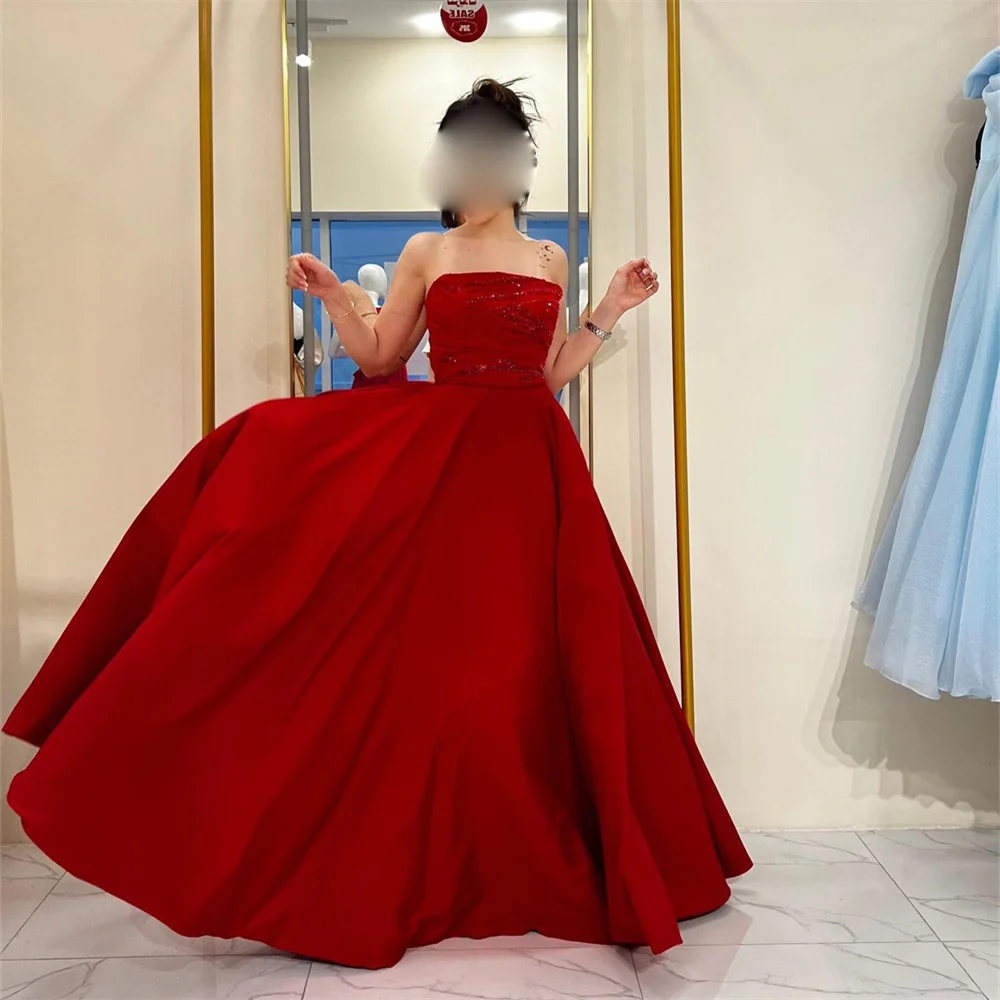 

GORGA Strapless Crystal Sleeveless A Line Long Elegant Evening Dress Floor Length Sweep Train Fashion Formal Prom Gown New 2023