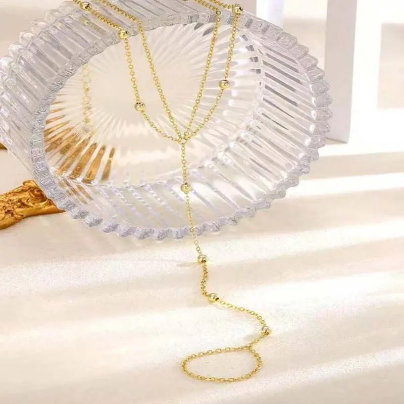 Metal Beaded Y-Shaped Finger Chain Anklet Simple Gold