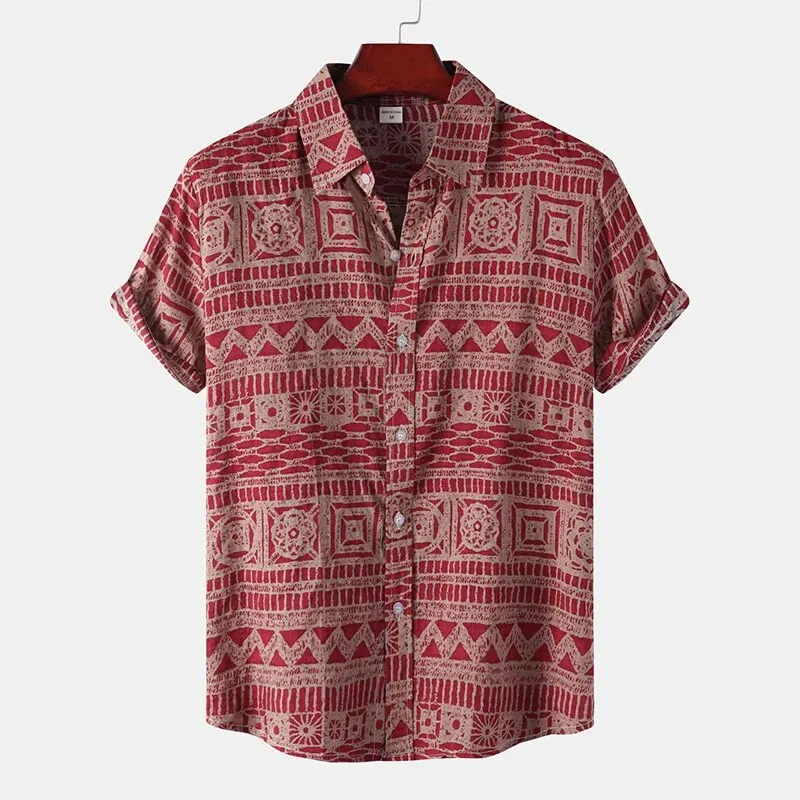 

Men's ethnic style printed pattern short sleeved shirt, casual wear, daily beach vacation style top, new for summer 2024