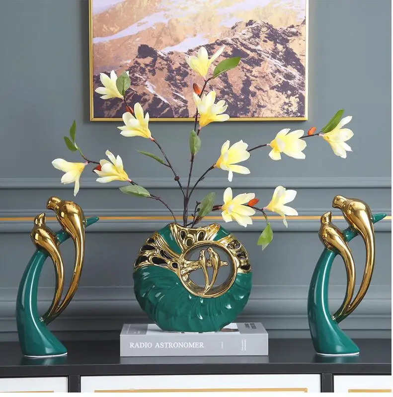 

Modern Love Bird Apple Ceramic Vase Simulation Flower Home Livingroom Desktop Figurines Decoration Office Table Furnishing Craft
