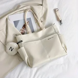 Elegant Women's Large Capacity Tote Shoulder Bag with Multi - Pocket Design and Coin Purse (Beige)