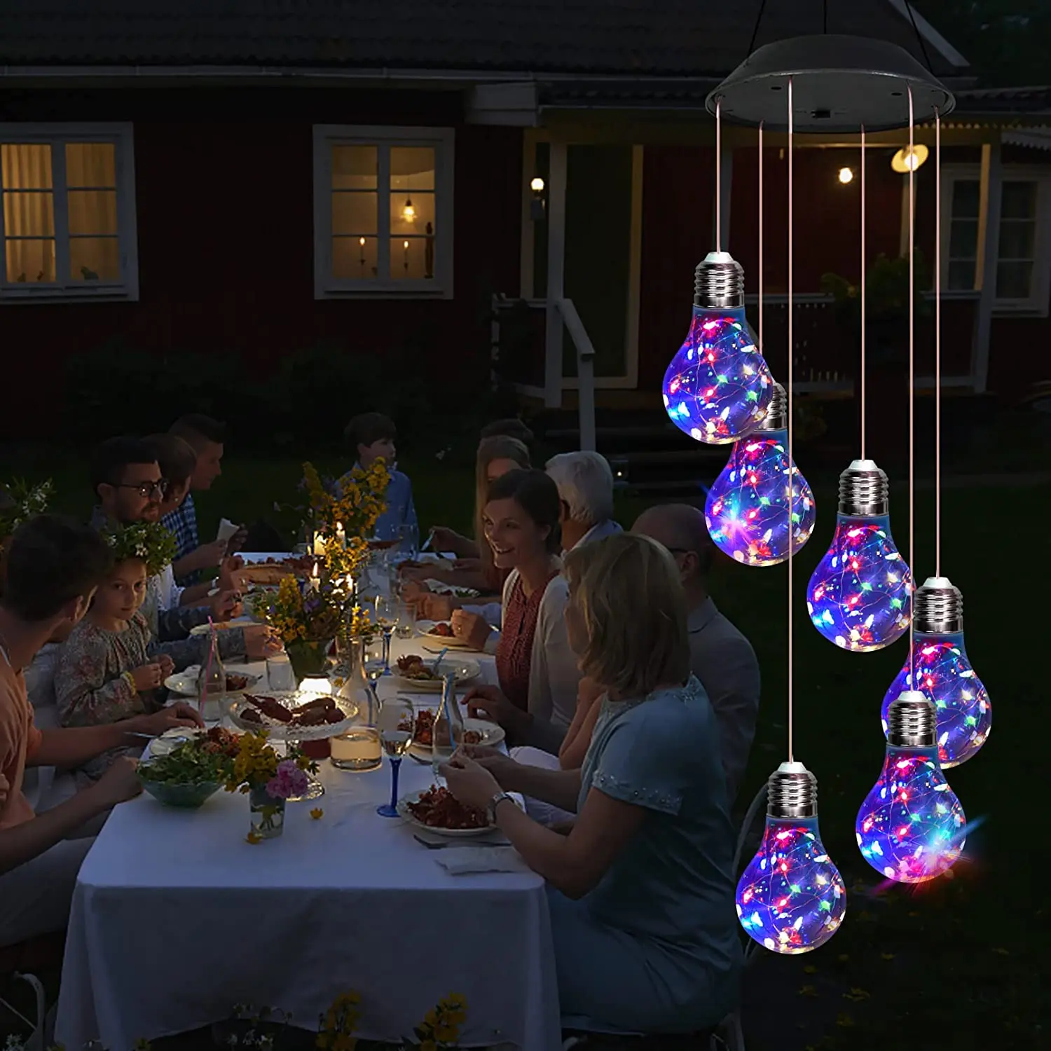 Colorful Light Bulb Solar Wind Chimes Hanging Solar Lights Decorative Outdoor Decor for Balcony Bedroom Yard Festivals Gifts