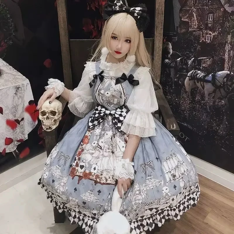 Japanese Gothic Lolita Dress Girls Vintage Dark Funeral Lolita Jsk Dress Women Harajuku Cool Sleeveless Punk Suspender Dresses lolita dress lolita suspender dress lolita cosplay costumes suspender dress lolita skirt lolita blouses