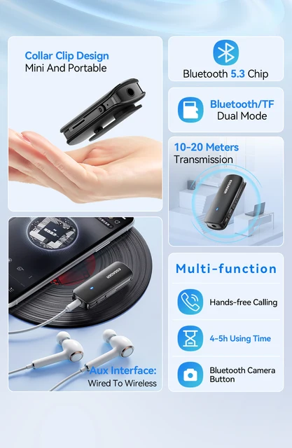 Trasmettore ricevore Bluetooth 5.3 2 in 1 Jack Aux da 3,5 mm RCA Adattatore audio musicale wireless Coppia 2 disposivi per TV Cuffie per PC per auto  34