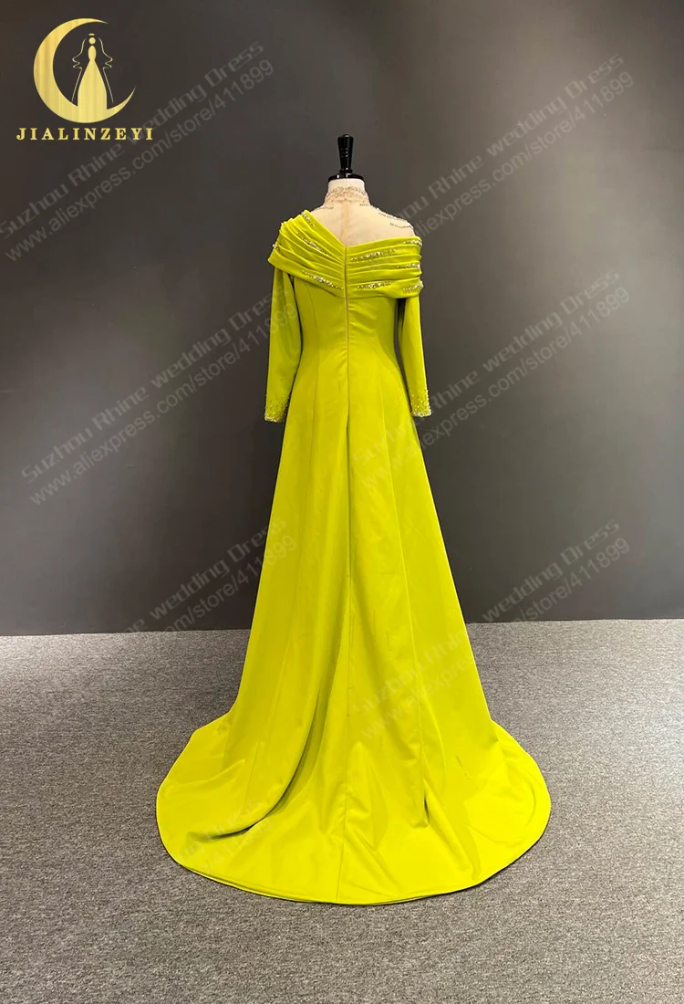 3598 Real V neck Long Sleeves Yellow With Sliver beaded vestidos robe de  soire   Evening dresses - AliExpress 320
