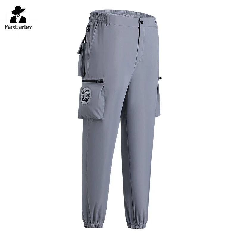 Fan Pants Cold Fishing Pure Cotton Site Welder Camping Ride Climbing Hiking Sports Fan Suit Air-Conditioning Clothes Cooling sports pants casual sports pants