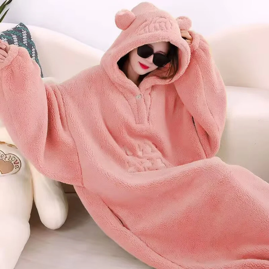 WASART Weiche Fleecedecke mit Ärmeln, Kapuze, tragbare Decke, Winter, flauschiger Plüsch, Übergröße, warme Flanell-Hoodie-Decke für den Außenbereich – Detail 9