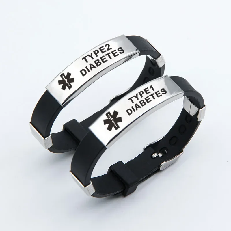 Type 1 Diabetes Medical Alert ID Bracelets for Men Woman Kids Adjustable Silicone Bangles ICE SOS Jewelry silicone bracelet,fashion jewelry